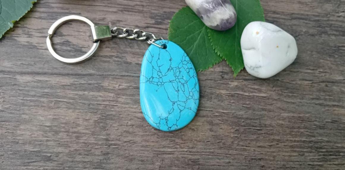 Türkis Howlith Anhänger Schlüsselanhänger - Ruhe, Kommunikation & Innerer Frieden, Kristall-Schlüsselring, Unisex Geschenk von VictoriaCrystalsArt