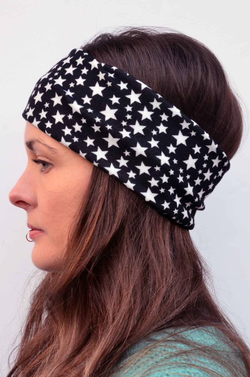 Sterne Stirnband, Schwarz Und Weiß Jersey Stricken, Gemütlich Haarband von VictoriaGraceClothes