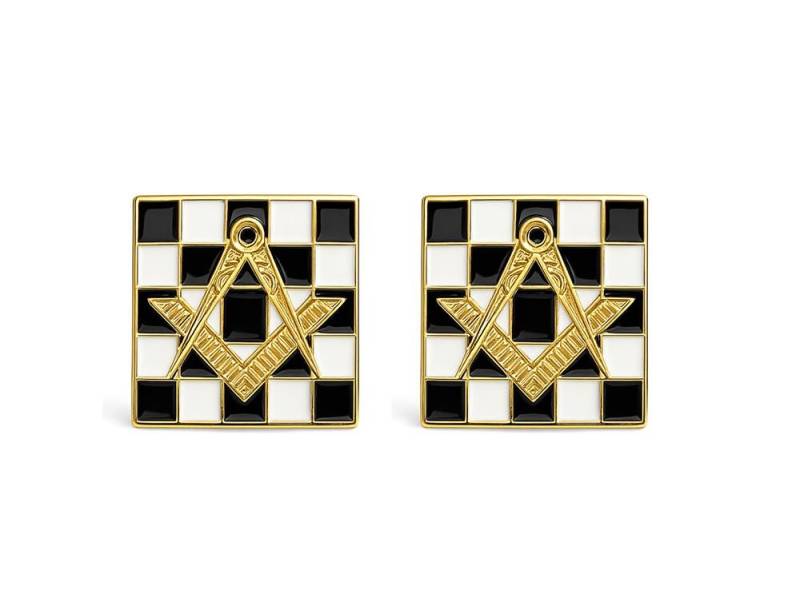 Manschettenknopf Freimaurer Kariert Mit Winkel Und Zirkel Cl 22 von VictoriaRegalia