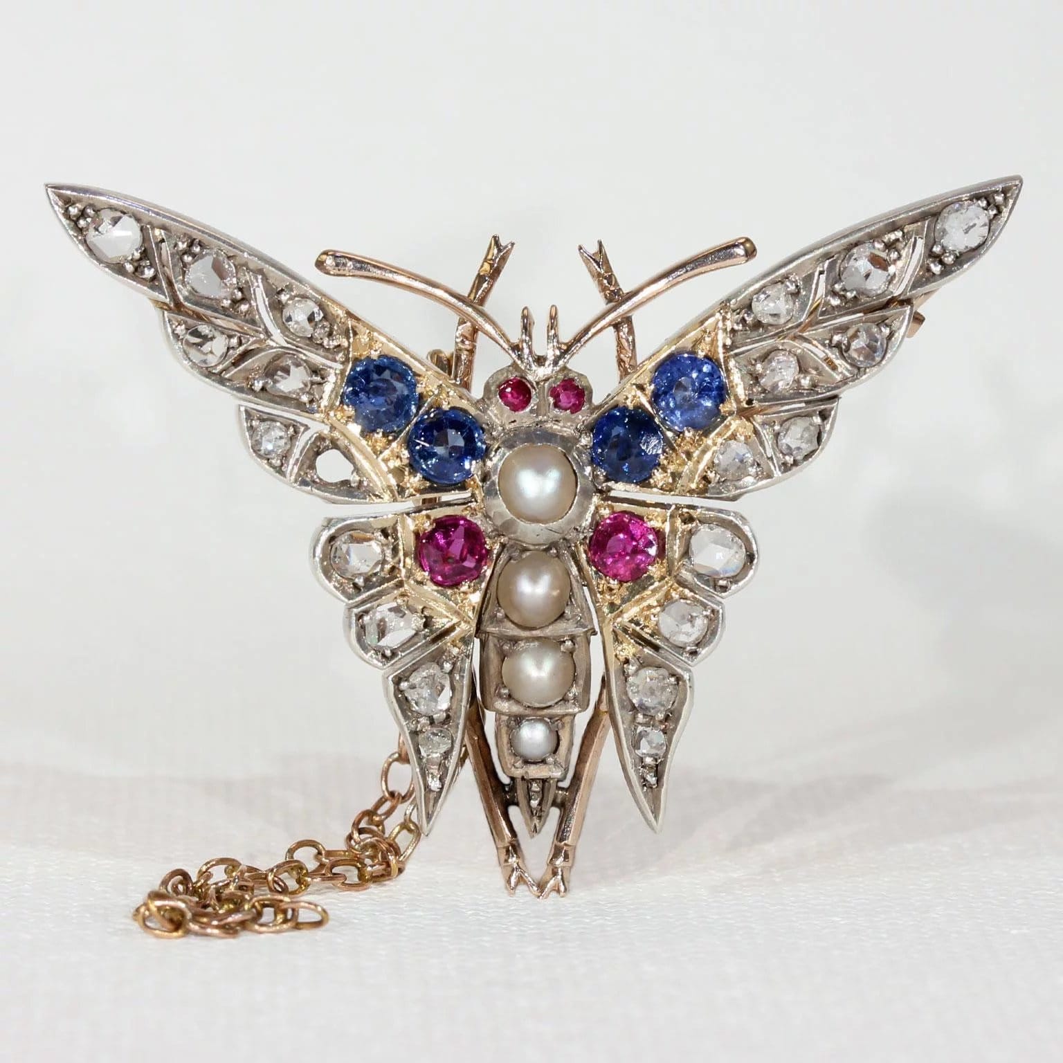 Art Deco Rubin Diamant Saphir Perle Brosche Schmetterling Pin von VictoriaSterling