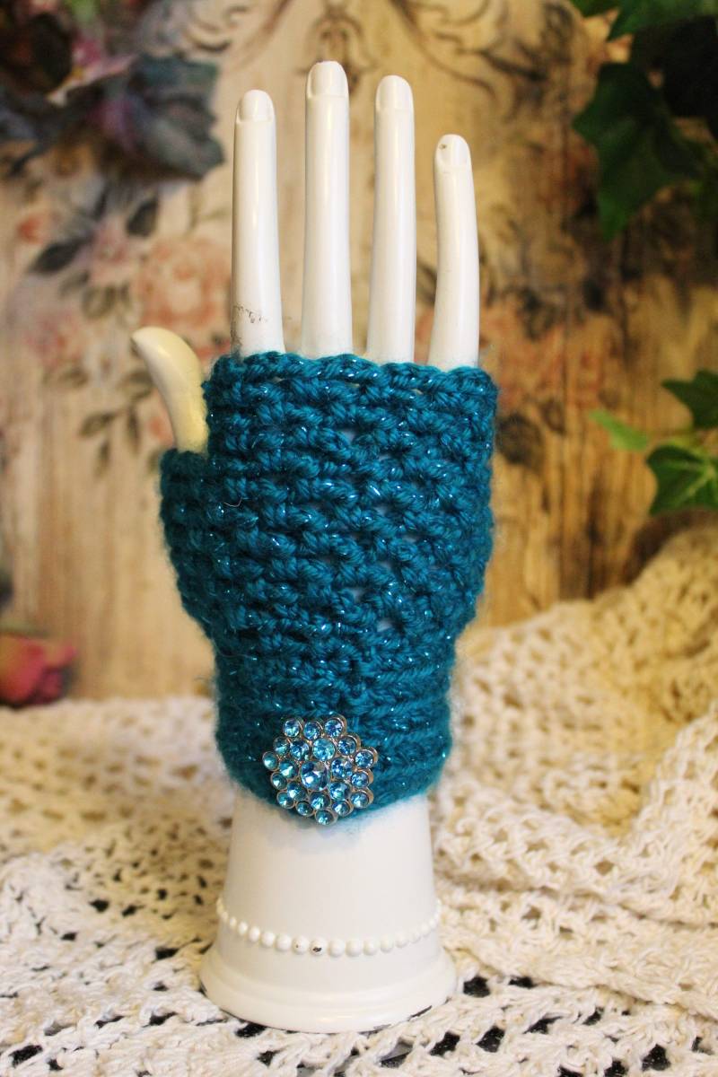 Damen Funkelnde Türkis Fingerlose Handschuhe - Einheitsgröße von VictorianChics