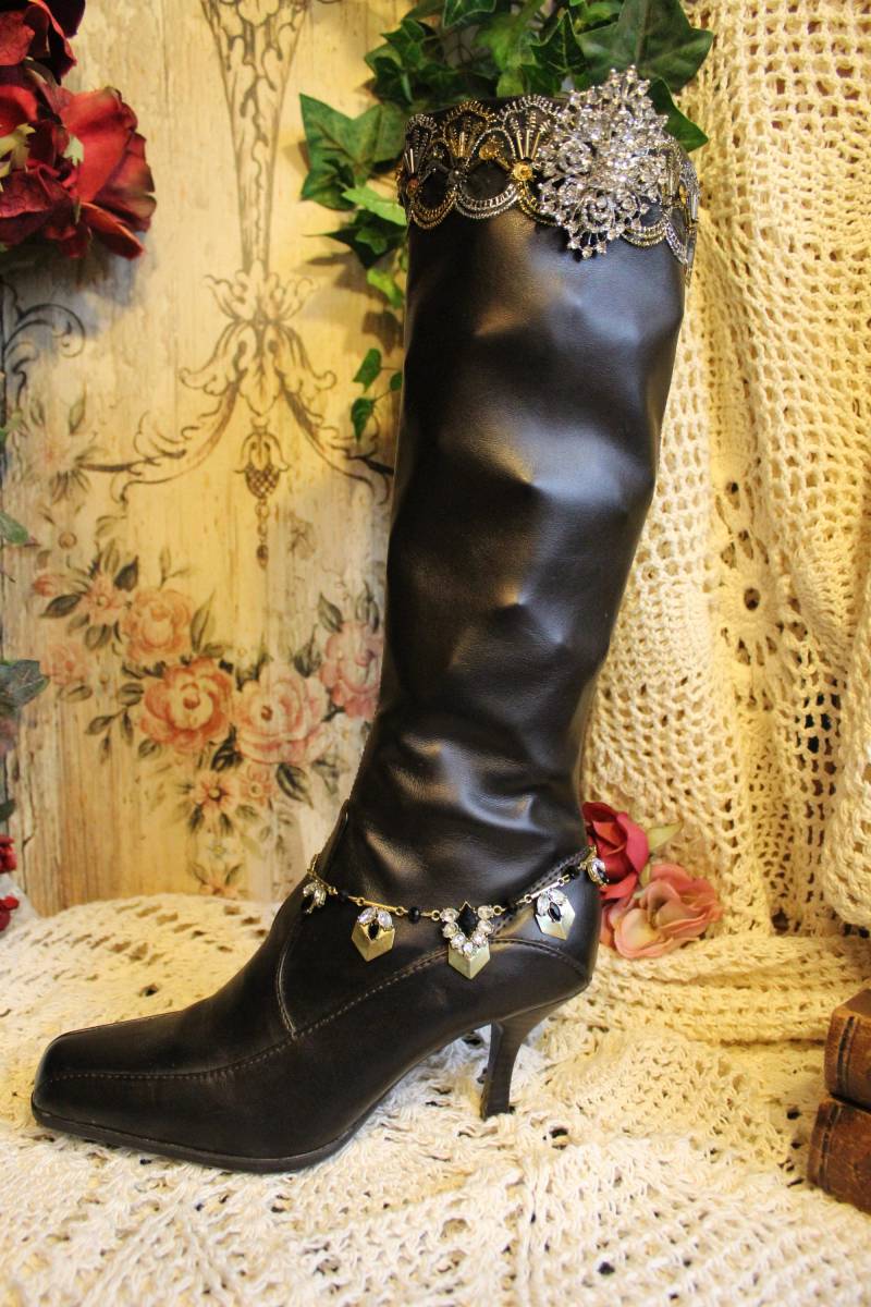 Damen Refashioned Spektakulär Glitzernden Schwarzen Kleid Stiefel - Größe 6 von VictorianChics