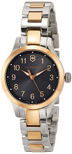 Victorinox Damen-Uhr Alliance XS, Damen-Armbanduhr, analog, Quarz, Wasserdicht bis 100 m, Gehäuse-Ø 28 mm, Armband 12 mm, 67 g, Dunkelgrau/Silber/Roségold von Victorinox