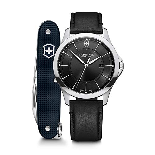 Victorinox Set Alliance Herren-Uhr und Schweizer Taschenmesser, Herren-Armbanduhr, analog, Quarz, Wasserdicht bis 100 m, Gehäuse-Ø 40 mm, Armband 21 mm, 57 g, Schwarz von Victorinox