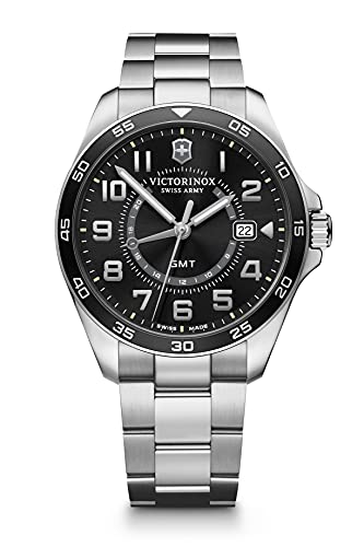 Victorinox Herren-Uhr FieldForce Classic GMT, Herren-Armbanduhr, analog, Quarz, Gehäuse-Ø 42 mm, Armband 21 mm, 136 g, Silber/Schwarz von Victorinox