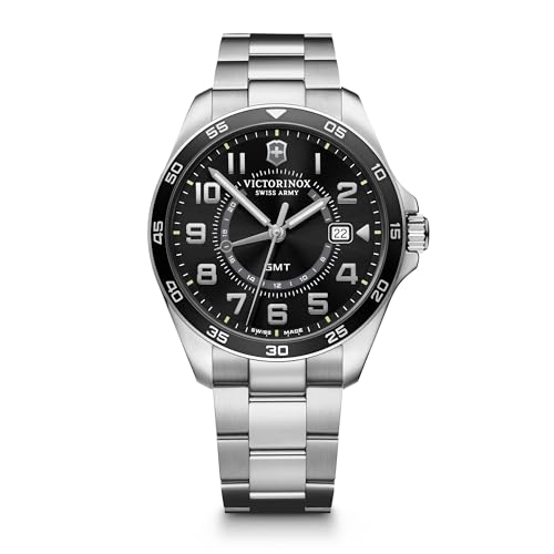 Victorinox Herren-Uhr FieldForce Classic GMT, Herren-Armbanduhr, analog, Quarz, Gehäuse-Ø 42 mm, Armband 21 mm, 136 g, Silber/Schwarz von Victorinox