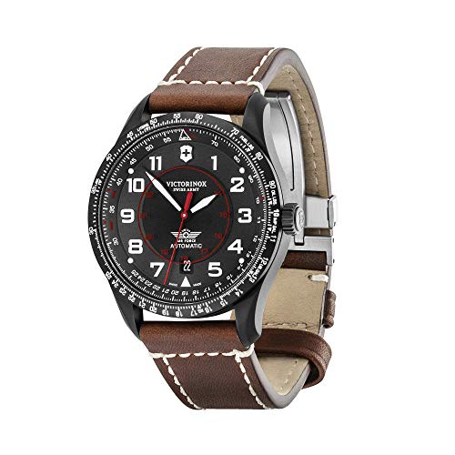 Victorinox Herren-Uhr AirBoss Mechanical, Herren-Armbanduhr, mechanisch, Wasserdicht bis 100 m, Gehäuse-Ø 42 mm, Armband 22 mm, 92 g, Schwarz/Braun von Victorinox