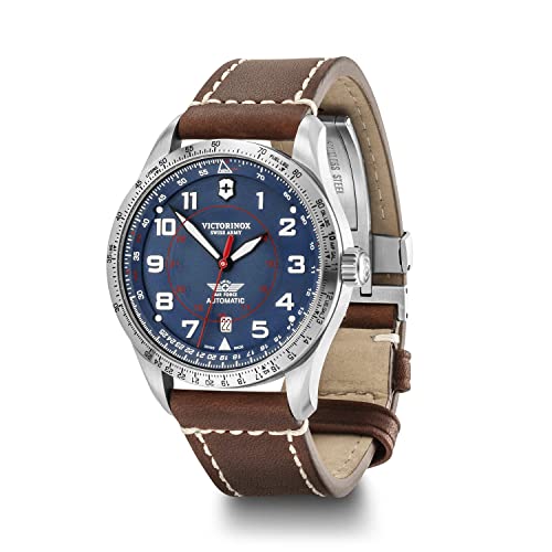 Victorinox Herren-Uhr AirBoss Mechanical, Herren-Armbanduhr, mechanisch, Wasserdicht bis 100 m, Gehäuse-Ø 42 mm, Armband 22 mm, 92 g, Blau/Braun von Victorinox