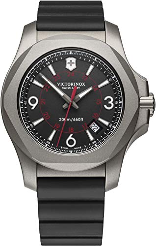 Victorinox Herren Armbanduhr I.N.O.X. Titanium Ø 43mm, Swiss Made, Analog Quarz, Wasserdicht bis 200 m, Kautschuk-Armband, Schwarz von Victorinox