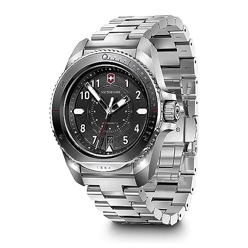 Victorinox Herren-Uhr Journey 1884, Herren-Armbanduhr, analog, Quarz, Wasserdicht bis 200 m, Gehäuse-Ø 43 mm, Armband 21 mm, 200 g, Schwarz/Silber von Victorinox