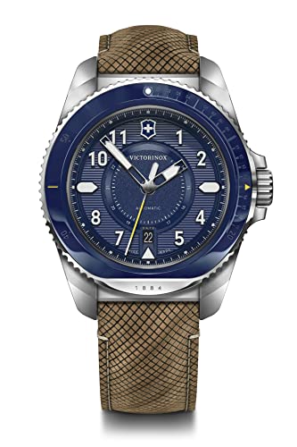 Victorinox Herren-Uhr Journey 1884 Automatic, Herren-Armbanduhr, Automatisches Uhrwerk, Wasserdicht, Gehäuse-Ø 43 mm, Armband 21 mm, 130 g, Blau/Braun von Victorinox