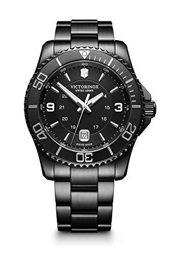 Victorinox Herren-Uhr Maverick Black Edition, Herren-Armbanduhr, analog, Quarz, Wasserdicht bis 100 m, Gehäuse-Ø 43 mm, Armband 22 mm, 164 g, Schwarz von Victorinox