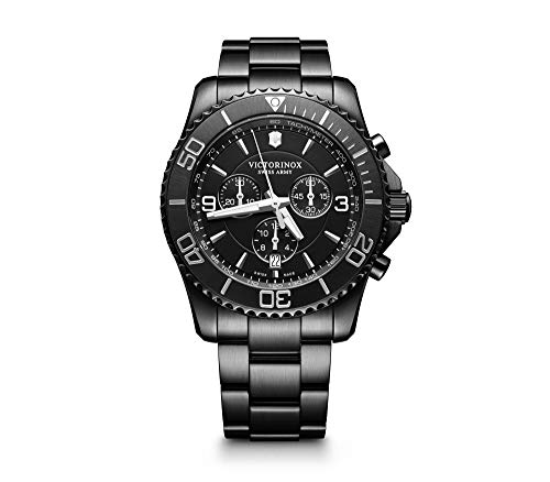 Victorinox Herren-Uhr Maverick Chrono Black Edition, Herren-Armbanduhr, analog, Quarz, Wasserdicht bis 100 m, Gehäuse-Ø 43 mm, Armband 22 mm, 180 g, Schwarz von Victorinox