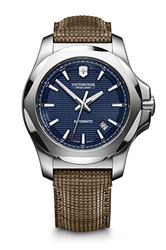 Victorinox Herren-Uhr I.N.O.X. Mechanical, Herren-Armbanduhr, mechanisch, Wasserdicht bis 200 m, Gehäuse-Ø 43 mm, Armband 21 mm, 110 g, Blau/Braun von Victorinox