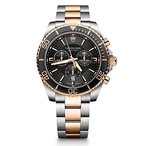 Victorinox Herren-Uhr Maverick Chronograph, Herren-Armbanduhr, analog, Quarz, Wasserdicht, Gehäuse-Ø 43 mm, Armband 21 mm, 191 g, Schwarz/Silber/Roségold von Victorinox