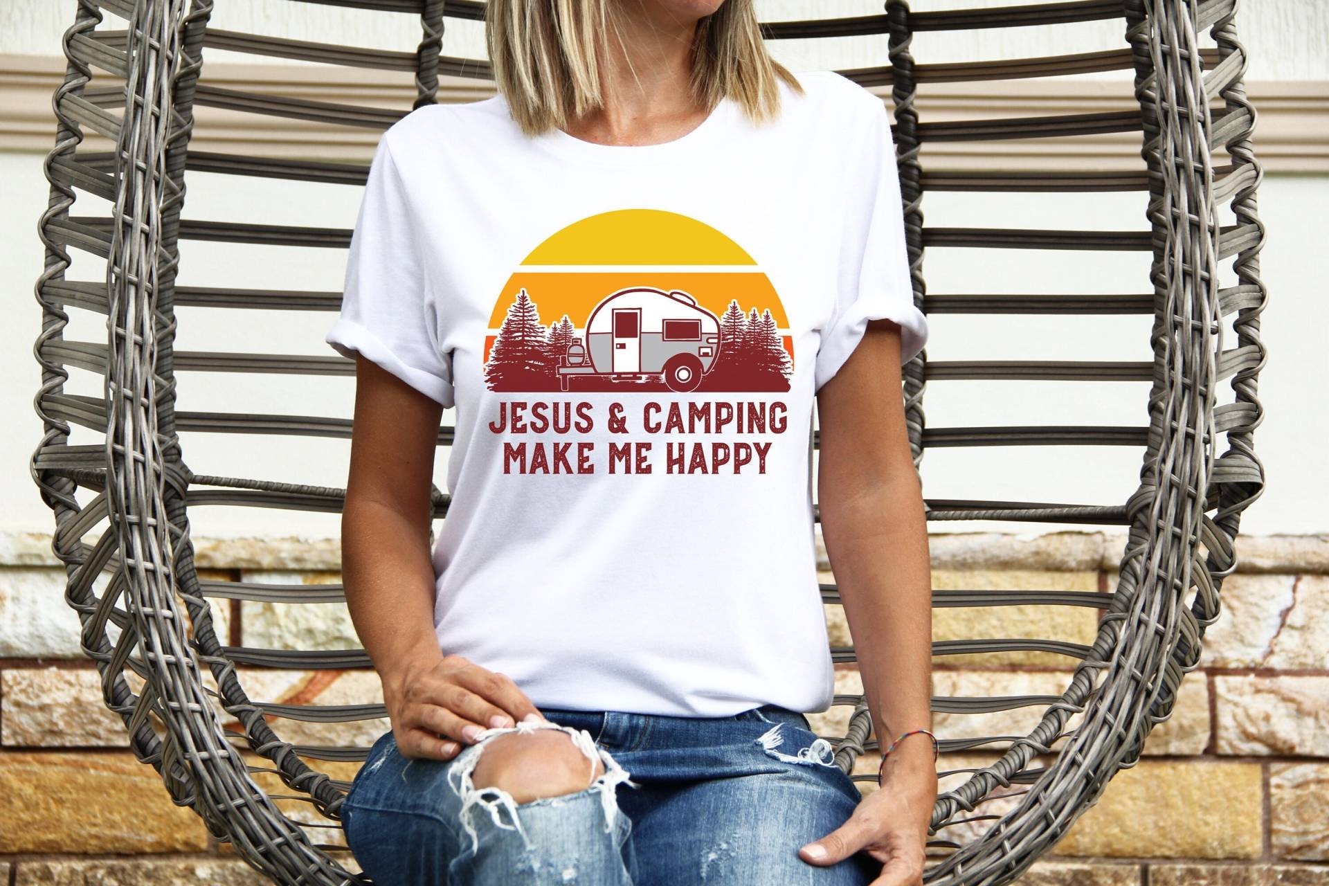 Jesus & Camping, Make Me Happy, Camping T-Shirt, Sonnenuntergang Shirt, Anhänger Christliche Kleidung, Christliches Geschenk, Baum Shirts von VictoryAttire