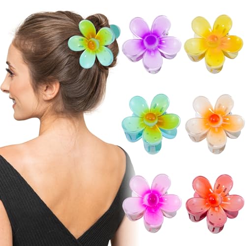 Blumen Haarklammer Niedliche Acryl Haarklammern für Frauen Damen Haar Hawaii Flower Rutschfeste Haar Jaw Clips Haarstyling Zubehör Rutschfeste Haarspange zum Fixieren von Haaren (6 Stück 7.5cm) von VidFair