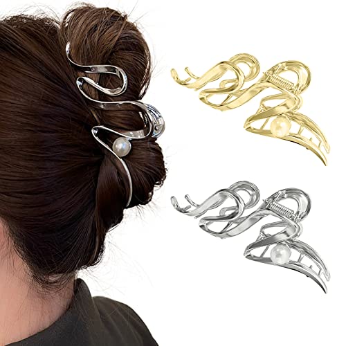 Haarklammern Große Perlen-Haarklammern Rutschfeste Metall Haarspangen Silber Gold Haarklammer Starker Halt Haarschmuck für Damen und Mädchen Haar-Accessoires (2 Stück) von VidFair