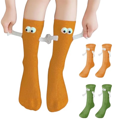 VidFair 2 Paar Magnetische Socken 3D Lustige Cartoon Puppe Socken mit Magnetarmen Freundschaftssocken mit Händen Händchenhaltende Socks Unisex Süße Socken Paare Kinder von VidFair