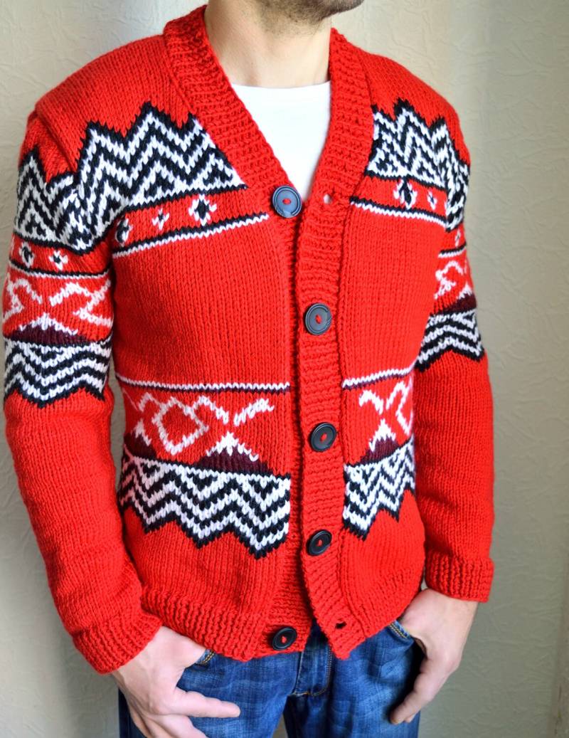 Handgestrickte "'twin Peaks'' Herrenjacke von VidaKnitworks