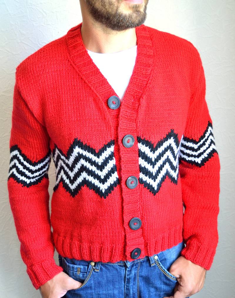 Handgestrickte "'twin Peaks'' Herrenjacke von VidaKnitworks