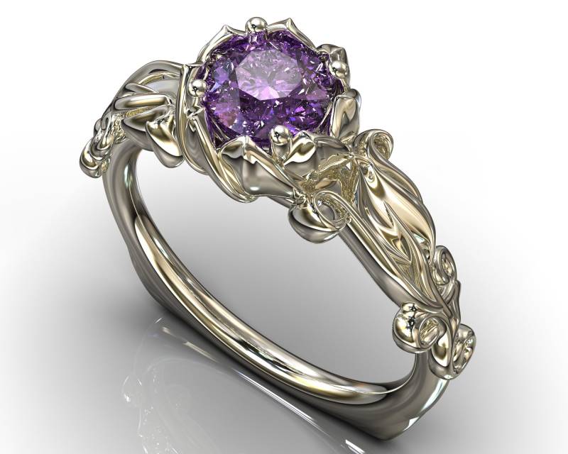 Amethyst Ring/Verlobungsring Natur Inspirierter Weißgold Floraler Zweigblatt Amethyst Ring/Verlobungsring Natur Inspirierter Weißgold Floraler Zweigblatt von VidarBoutique