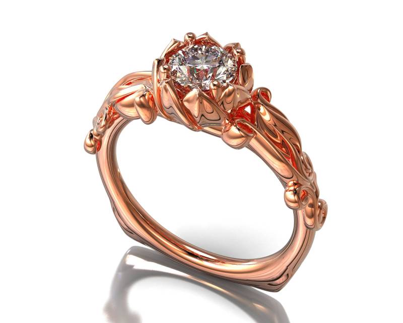 Blatt Design Verlobungsring, Rosegold Art Deco Ring, Verlobungsring Rosegold, 14K Ring Mit Moissanite Blatt Design Verlobungsring, Rosegold Art Deco Ring, Verlobungsring Rosegold, 14K Ring Mit Moissanite von VidarBoutique