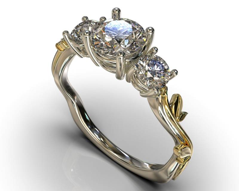 Blatt Diamant Ring/Floraler Verlobungsring Gelbgold Natur Inspirierter Blatt Diamant Ring/Floraler Verlobungsring Gelbgold Natur Inspirierter von VidarBoutique