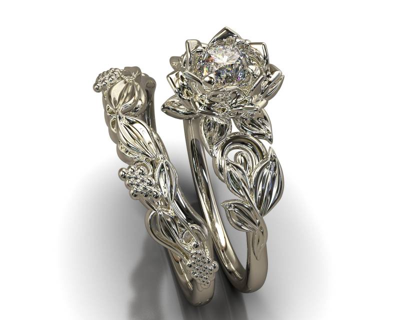 Blatt-Verlobungsring, Natur Inspiriert Verlobungsring, Ring, Floral Ehering Set, Blatt Blatt-Verlobungsring, Natur Inspiriert Verlobungsring, Ring, Floral Ehering Set, Blatt von VidarBoutique