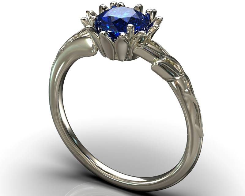 Blauer Saphir Goldring/Verlobungsring Natur Inspirierter Ring Blatt Goldblumenring Blattgold von VidarBoutique