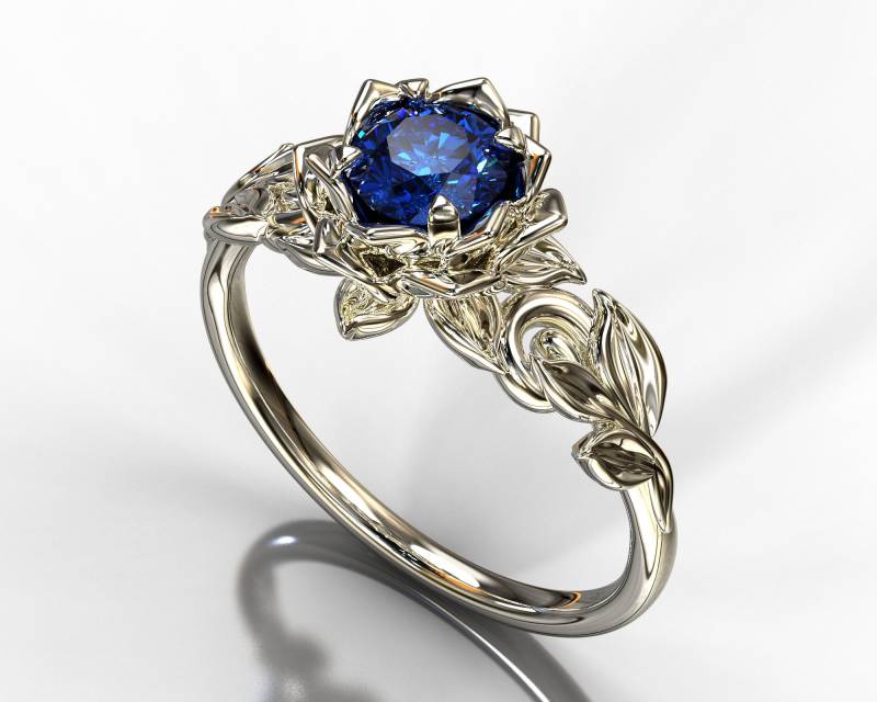 Blauer Saphir Ring, Verlobungsring, Blatt Floral Blume Lotus Ring Blauer Saphir Ring, Verlobungsring, Blatt Floral Blume Lotus Ring von VidarBoutique