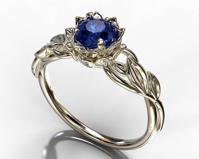 Blauer Saphir Verlobungsring, Natur Ring, Blatt Ring Saphir, Blumen Einzigartiger Lotus Blauer Saphir Verlobungsring, Natur Ring, Blatt Ring Saphir, Blumen Einzigartiger Lotus von VidarBoutique