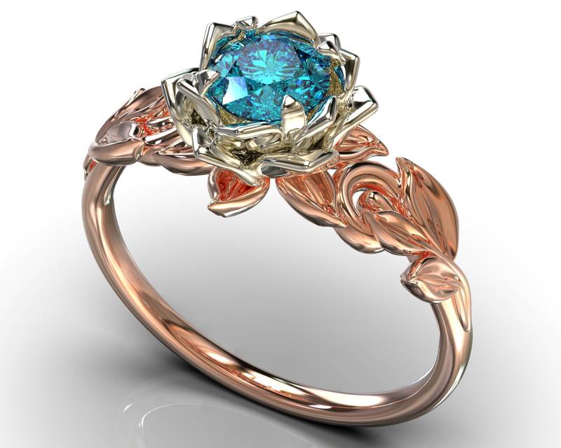 Blumen Ring, Blatt Natur Verlobungsring, Blautopas Lotus Verlobung, Floral Unikat Blume Blumen Ring, Blatt Natur Verlobungsring, Blautopas Lotus Verlobung, Floral Unikat Blume von VidarBoutique