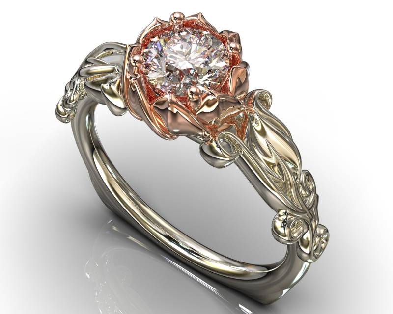 Blumen Verlobungsring/Forever One Moissanit Ring Weißgold Natur Inspirierter Lotus von VidarBoutique
