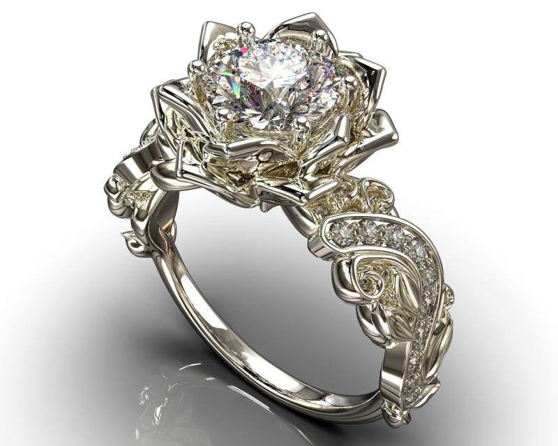 Diamant Verlobungsring/Blume Weißgold Lotus Natur Inspirierter Diamant Verlobungsring/Blume Weißgold Lotus Natur Inspirierter von VidarBoutique