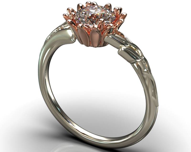 Diamant Verlobungsring/Zweifarbiger Solitaitre Blumen Natur Inspirierter Ring Blattring Diamant Verlobungsring/Zweifarbiger Solitaitre Blumen Natur Inspirierter Ring Blattring von VidarBoutique