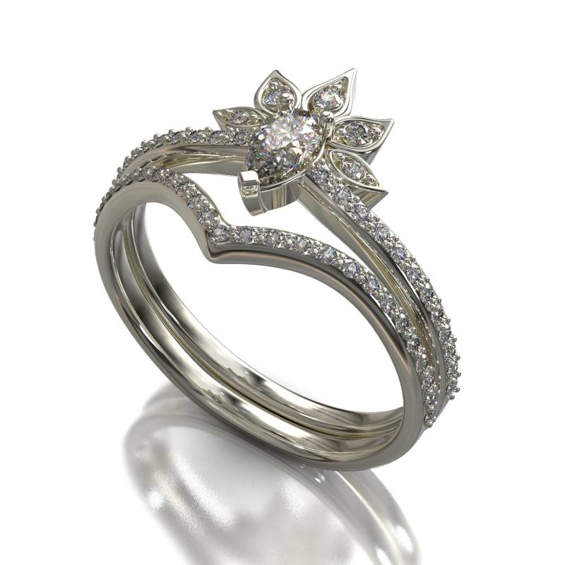 Einzigartiger Verlobungsring, Art Deco Ring, Diamantring in Birnenform, Verlobungsring Set, Diamantring, Chevron von VidarBoutique