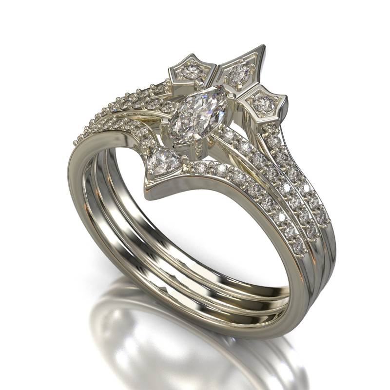 Einzigartiger Verlobungsring, Art Deco Ring, Marquise Diamant Verlobungsring Set, Chevron Verlobungsset Einzigartiger Verlobungsring, Art Deco Ring, Marquise Diamant Verlobungsring Set, Chevron Verlobungsset von VidarBoutique