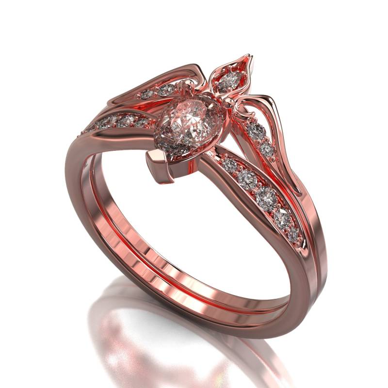 Einzigartiger Verlobungsring, Art Deco Ring, Marquise Diamant Verlobungsring Set, Chevron Verlobungsset von VidarBoutique