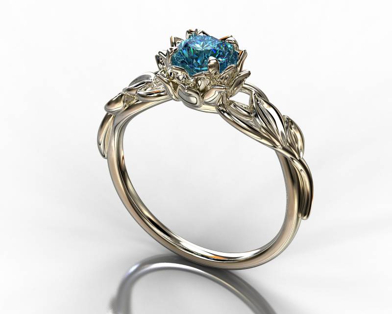 Fancy Blau Diamant Verlobungsring, Weißgold Ring, Blatt Lotus Ring Fancy Blau Diamant Verlobungsring, Weißgold Ring, Blatt Lotus Ring von VidarBoutique