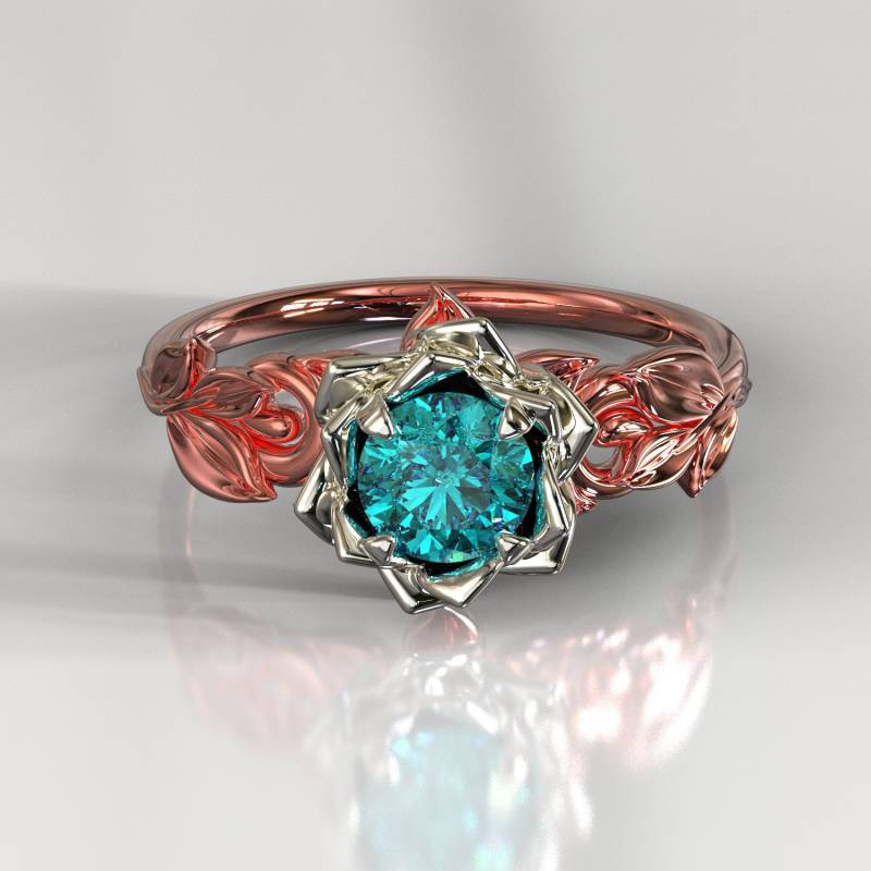 Montana Saphir Verlobungsring/Blauer Ring Blaugrüner Blumenring von VidarBoutique