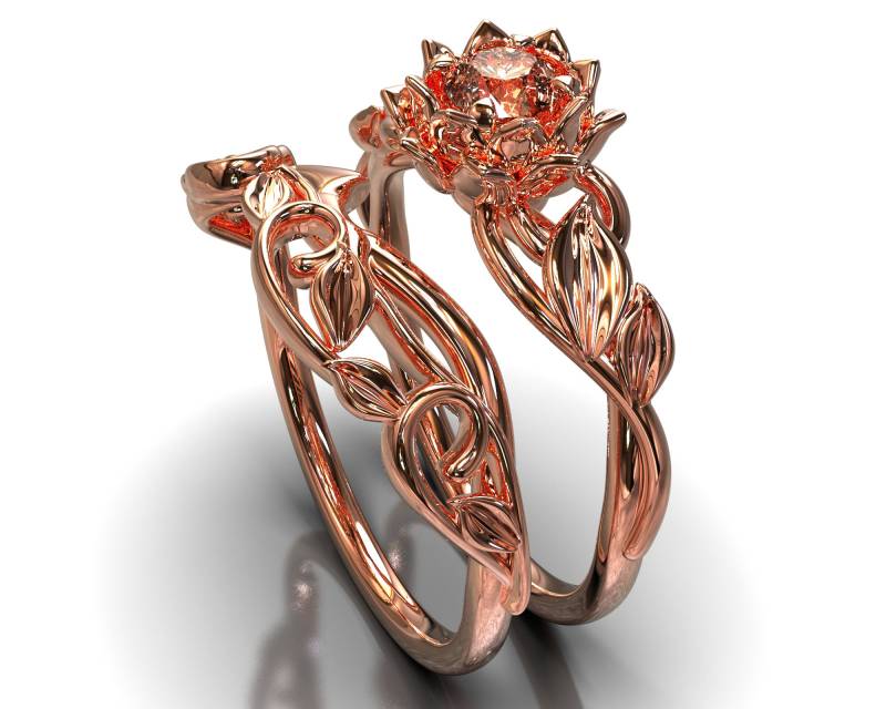 Morganit Ring Set, Rose Gold Verlobungsring, Natur Inspiriert Einzigartiger Lotus Ring, Blume Morganit Ring Set, Rose Gold Verlobungsring, Natur Inspiriert Einzigartiger Lotus Ring, Blume von VidarBoutique