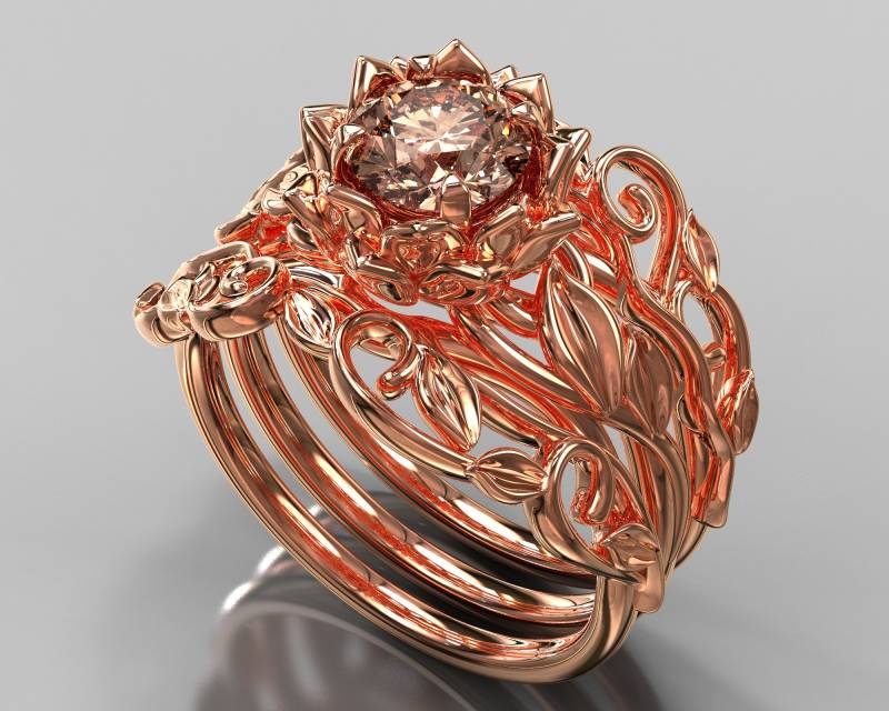 Morganit Verlobungsring Rosegold, Blatt Ring Set, Blätter Verlobungsring, Rosegold Ring, Unikat Gold Morganit Verlobungsring Rosegold, Blatt Ring Set, Blätter Verlobungsring, Rosegold Ring, Unikat Gold von VidarBoutique