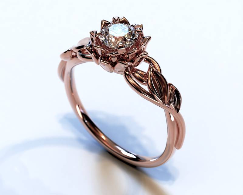 Rose Gold Blatt Verlobungsring, Diamant Ring, Natur Blätter Ring Rose Gold Blatt Verlobungsring, Diamant Ring, Natur Blätter Ring von VidarBoutique