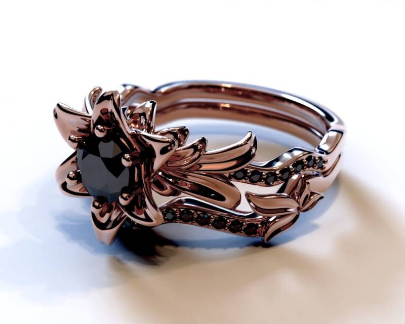 Rose Gold Ring, Verlobungsring, Schwarz Diamant Verlobungsring Set Rose Gold Ring, Verlobungsring, Schwarz Diamant Verlobungsring Set von VidarBoutique