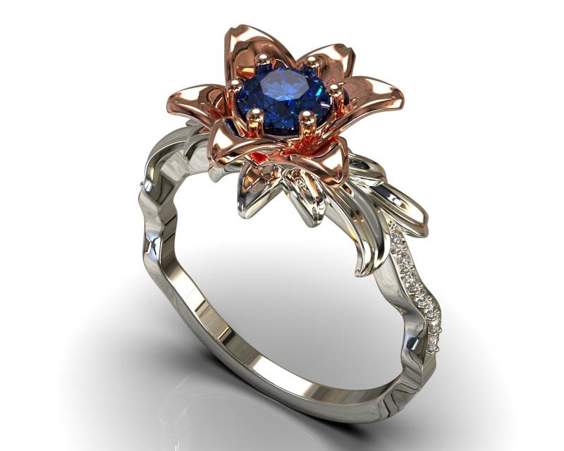 Saphir Blatt Verlobungsring, Diamant Blauer Ring, Natürliche Blumen Verlobungsring Saphir Blatt Verlobungsring, Diamant Blauer Ring, Natürliche Blumen Verlobungsring von VidarBoutique