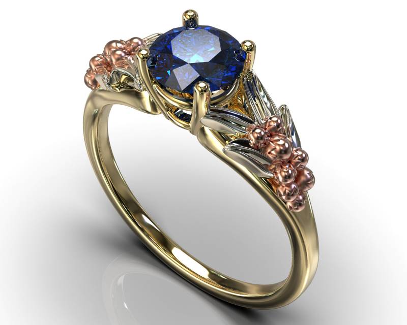 Saphir Verlobungsring/Zweifarbiger Gold Floraler Natur Inspirierter Gelbgold Weißgold Saphir Verlobungsring/Zweifarbiger Gold Floraler Natur Inspirierter Gelbgold Weißgold von VidarBoutique