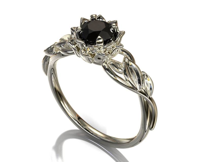 Schwarzer Diamant-Verlobungsring, Blumen-Verlobungsring, Schwarzer Diamantring, Blumenring, Blätterring, Blattring Diamant, Diamant-Blatt Schwarzer Diamant-Verlobungsring, Blumen-Verlobungsring, Schwarzer Diamantring, Blumenring, Blätterring, Blattring Diamant, Diamant-Blatt von VidarBoutique