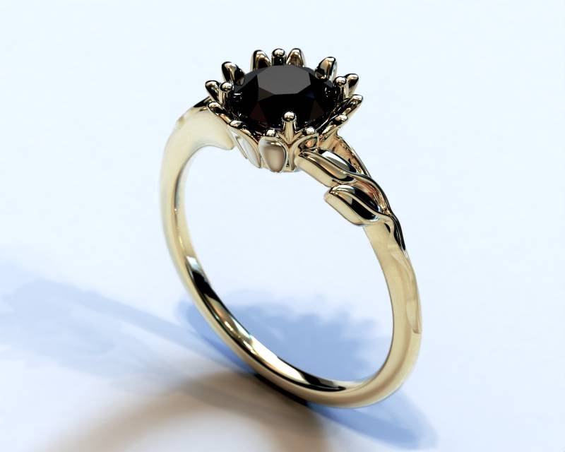 Schwarzer Diamant Verlobungsring/Solitär Schwarz Gold Natur Inspirierter Schwarze Blume Ring Schwarzer Diamant Verlobungsring/Solitär Schwarz Gold Natur Inspirierter Schwarze Blume Ring von VidarBoutique