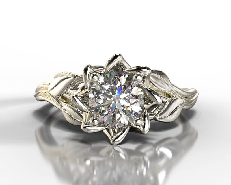 Unikat Blumen Diamant Weißgold Ring/Blume Ringe Lotusblume Verlobungsring Zierlicher Blumenring Unikat Blumen Diamant Weißgold Ring/Blume Ringe Lotusblume Verlobungsring Zierlicher Blumenring von VidarBoutique